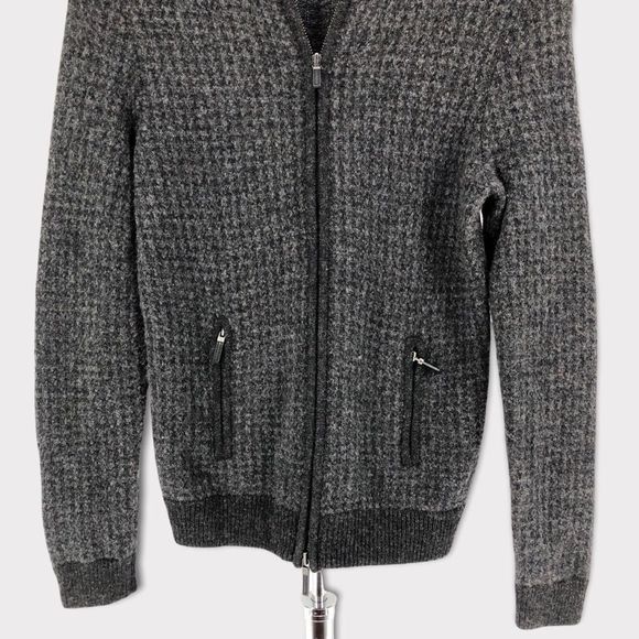 Lauren Ralph Lauren Jacket Lambswool Houndstooth Charcoal Grey Long Sleeve Zip - Picture 2 of 10